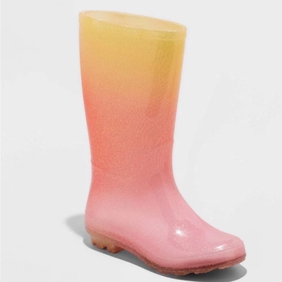 Cat & Jack | Girls Pink/Yellow Ombre Glitter CeCe Calf Length Rain Boots Size 4 - Picture 15 of 15